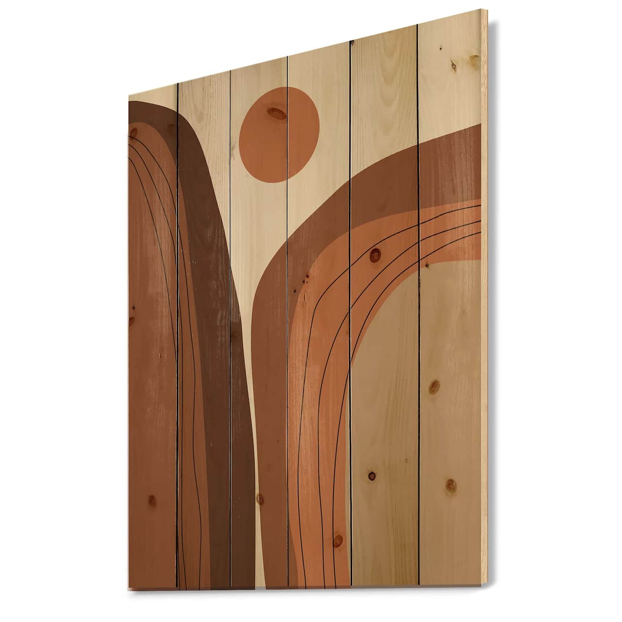 Designart - Abstract Terracotta Sunset Mountain Landscape - Modern Print on Natural Pine Wood